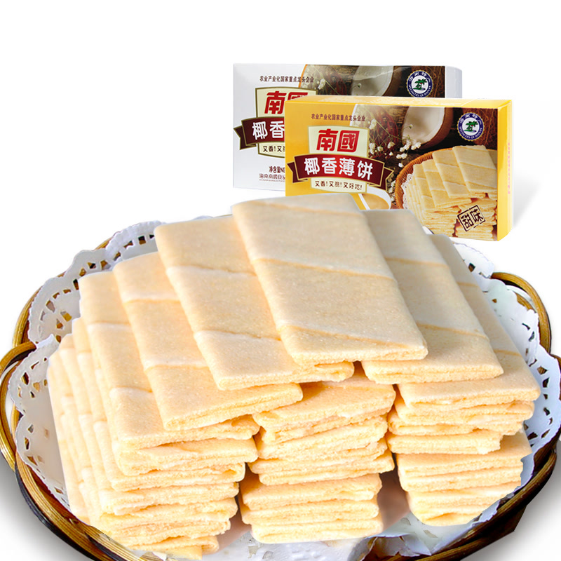 海南特产 南国食品椰香薄饼80gX2盒甜味+咸味组合