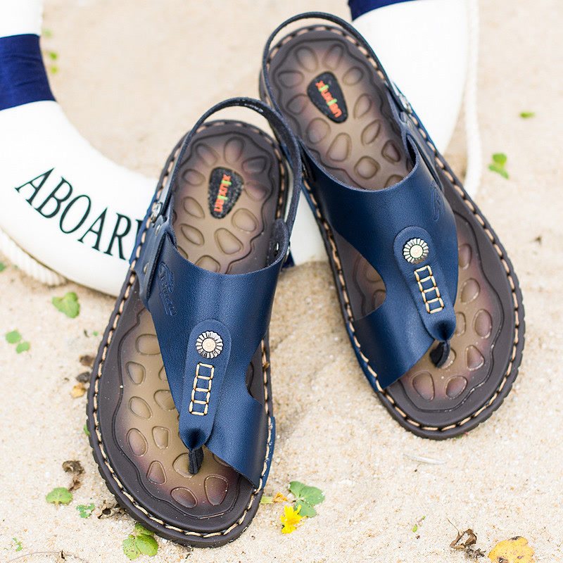新款夏室外沙滩两用休闲防滑夹趾个性男士凉鞋