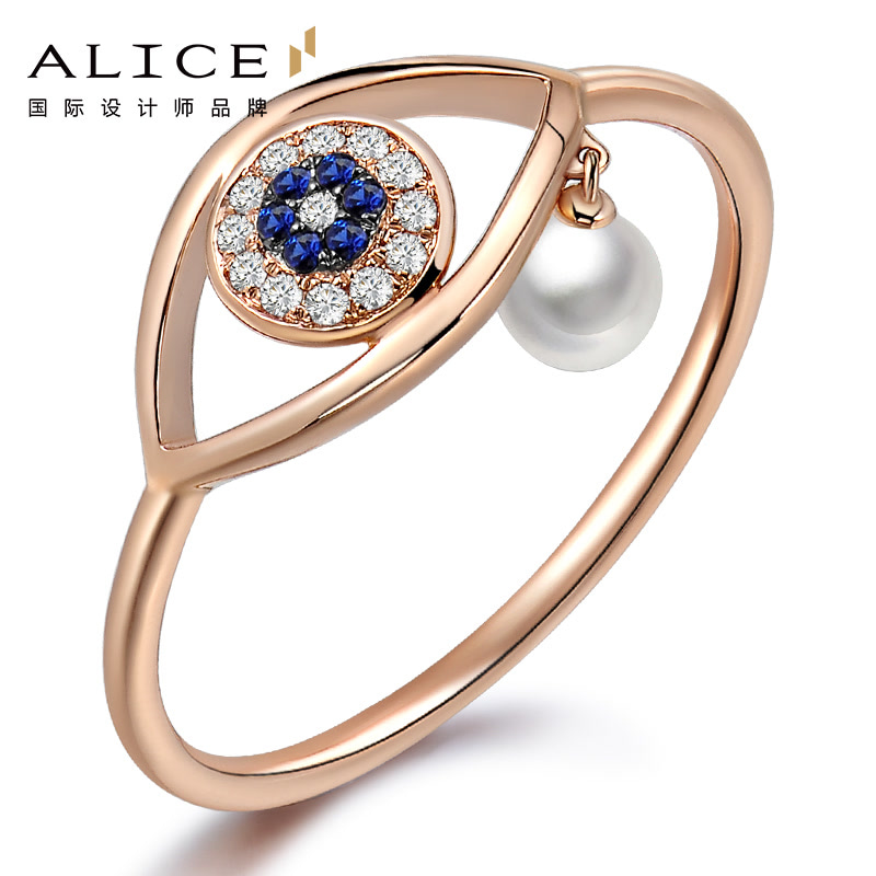 Alice爱丽丝珠宝 【后来的我们】18K金蓝宝石珍珠钻石戒指女戒女