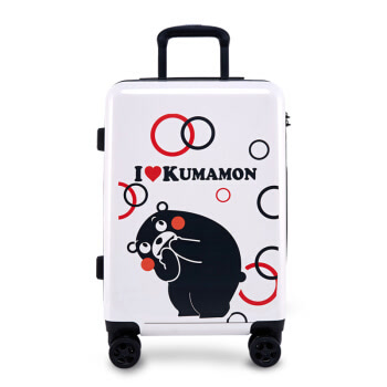 酷MA萌KUMAMON 熊本熊旅行箱万向轮可爱行李箱男女PC拉杆箱 拉链弯腰款24英寸白色
