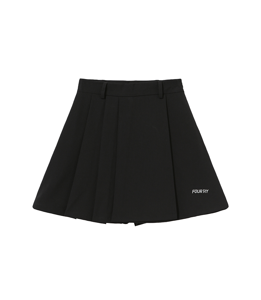内购-FOURTRY黑色多褶反光小logo短裙21SS07BK36X