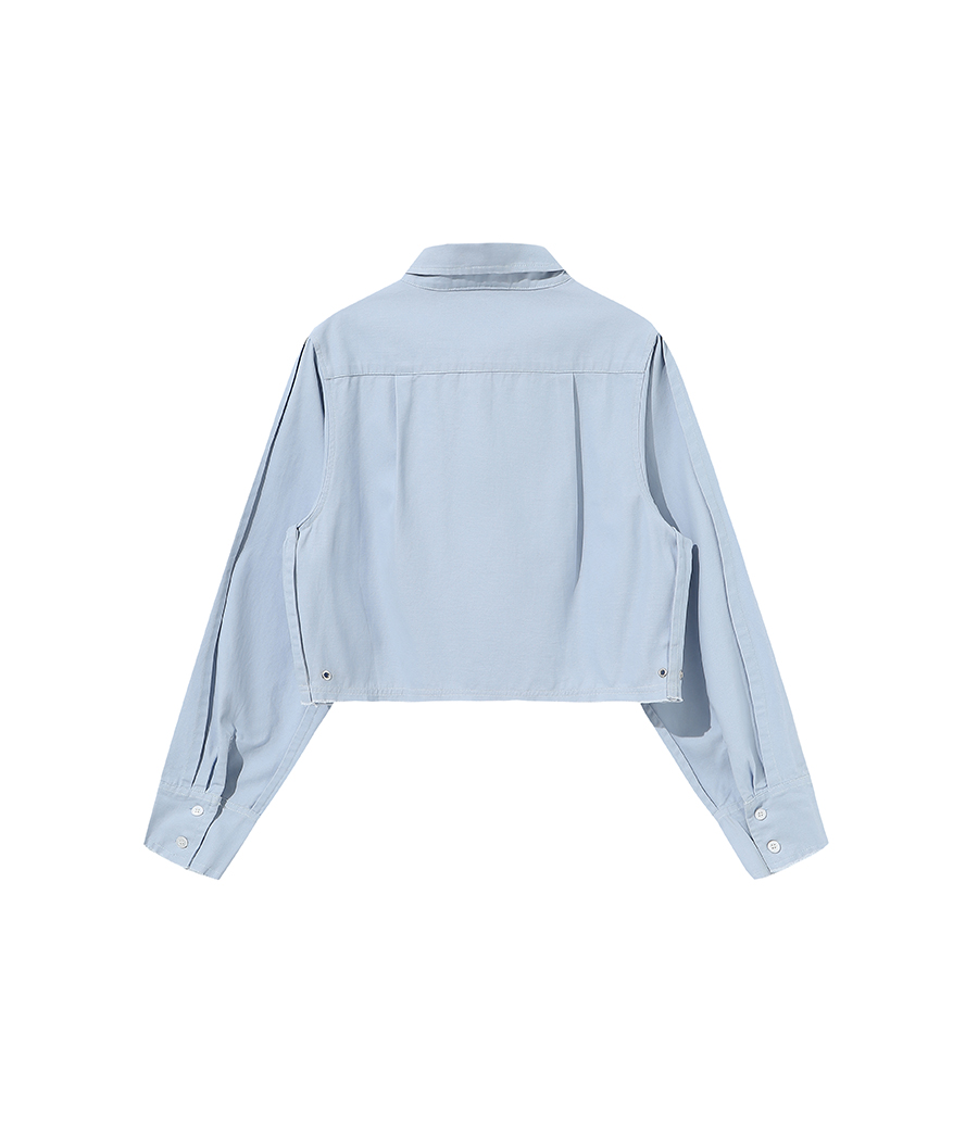 内购-FOURTRY淡蓝色色短款廓形长袖衬衫 21SS02BL48X